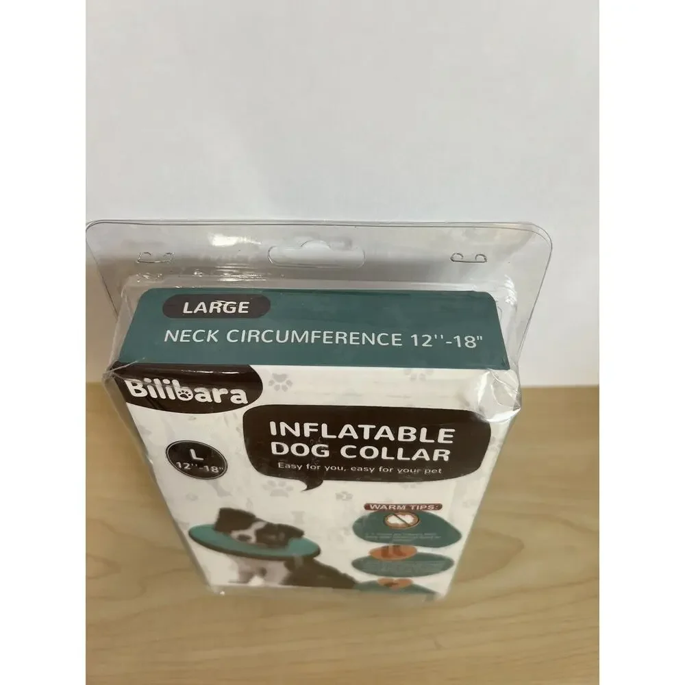 Bilibara Inflatable Dog Collar Size Large 12”-18” Teal Soft Fabric NEW Fast Ship